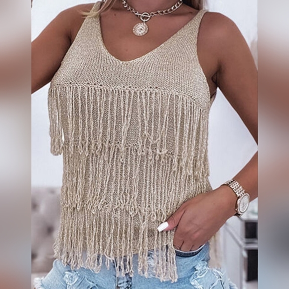 Sunlit Sands Fringe Knit Tank - Picture 5 of 5